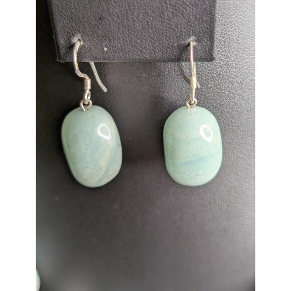 GSJ Sterling Silver Natural Blue Aqua Stone Bead Necklace & Dangle Earring Set - Picture 7 of 9